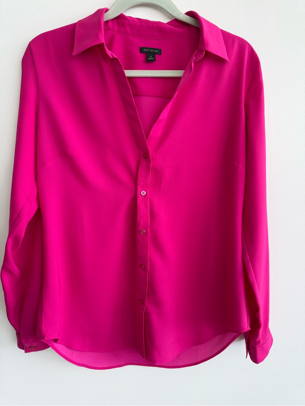 Ann Taylor Hot Pink Silk-Like Button Front Blouse
